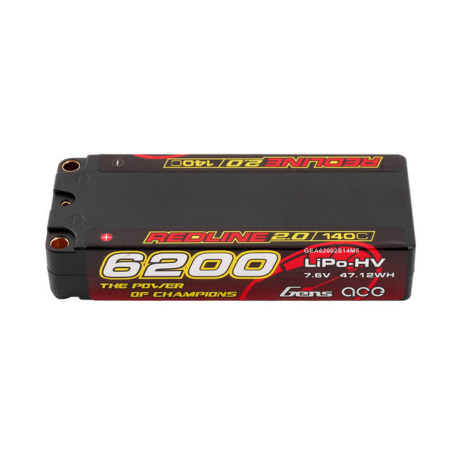 Gens ace Redline 2.0 Series 6200mAh 2S1P 7.6V 140C HardCase HV Lipo Battery Pack with Hardcase 132# GEA62002S14M5