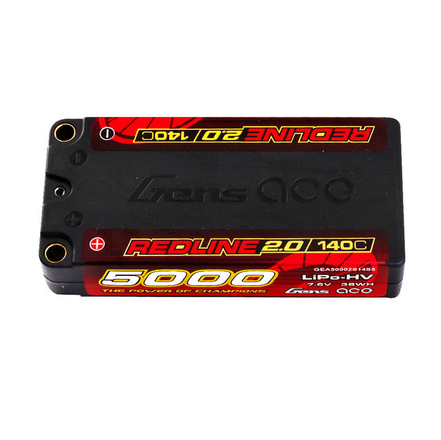 Gens ace 5000mAh 2S 7.6V 140C HardCase130# HV Redline 2.0 Series Lipo Battery with 5.0mm bullet GEA50002S14S5