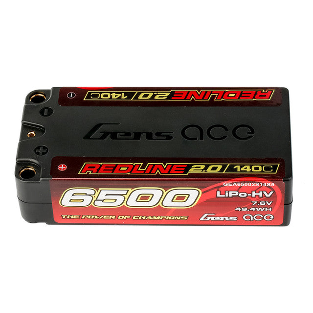 Gens ace Redline 2.0 6500mAh 2S 140C 7.6V Shorty Lipo Battery with 5.0mm bullet GEA65002S14S5