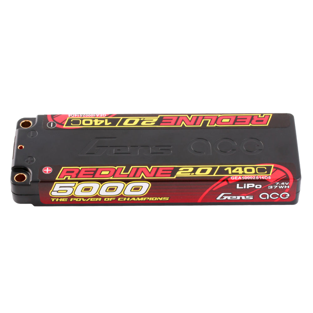 Gens ace 5000mAh 2S 7.4V 140C HardCase 56# Redline 2.0 Series Lipo Battery with 5.0mm bullet Full size GEA50002S14D5