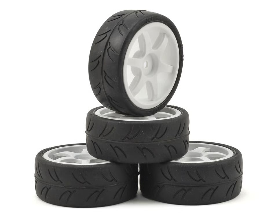 Gravity RC USGT Pre-Mounted GT Rubber Tires w/6 Spoke Wheel (White) (4) w/12mm Hex GRC124