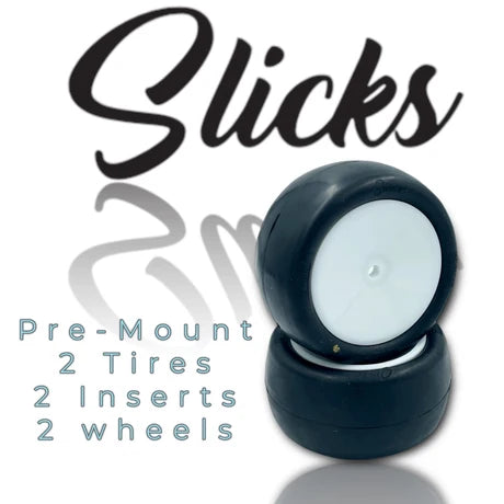Slick 2.2'' Rear Tires Pre-Mount White Clay Compuond ORO SINGLE DOT ProMotion Slicks 1/10th Buggy