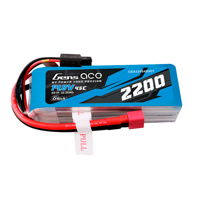 Gens ace 2200mAh 4S 45C 14.8V G-tech Lipo Battery Pack with Deans Plug GEA224S45DGT