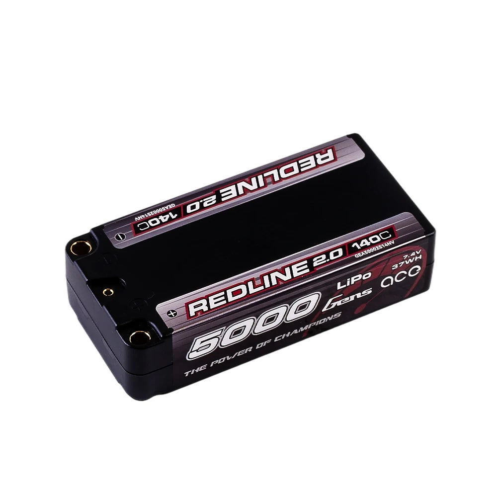 Gens ace 5000mAh 2S 140C 7.4V HardCase 63# Shorty Redline 2.0 Series Lipo Battery with 5.0mm bullet GEA50002S14NV