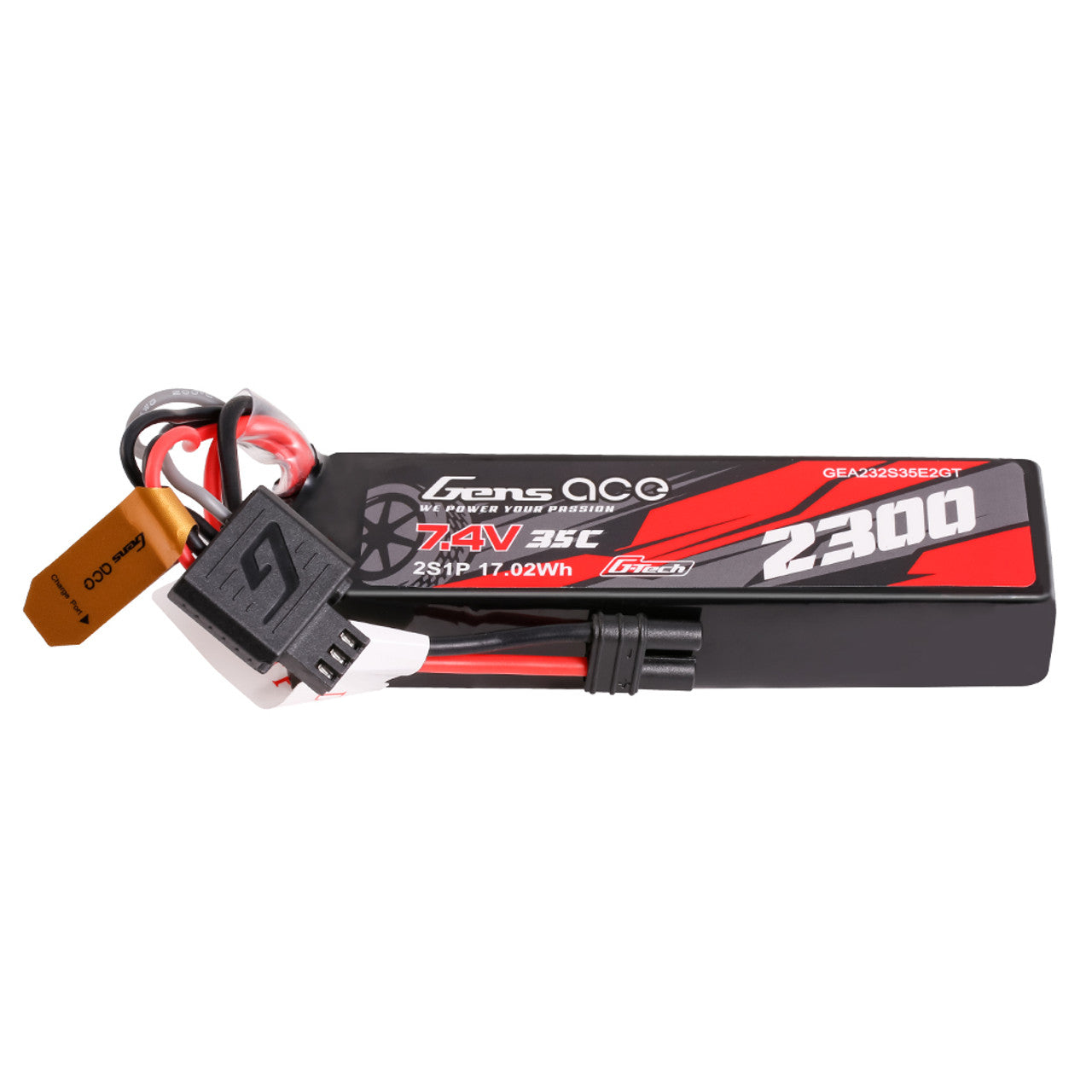 Nascar 2s Lipo GEA232S35E2GT 
Gens ace G-Tech 2300mAh 2S 35C 7.4V Lipo Battery Pack with IEC2 Plug