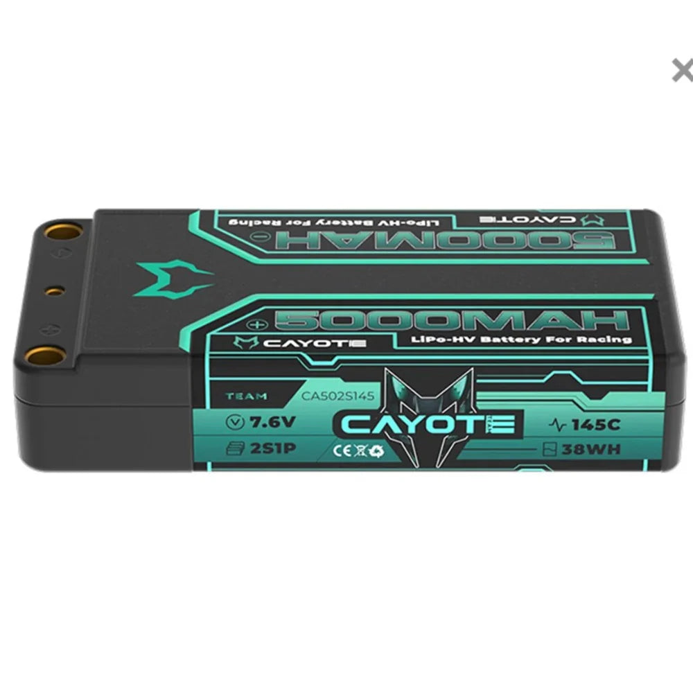 CAYOTE 2S 145C LCG SHORTY LIHV BATTERY (7.6V/5000MAH) W/5MM BULLETS CYE-502S145
