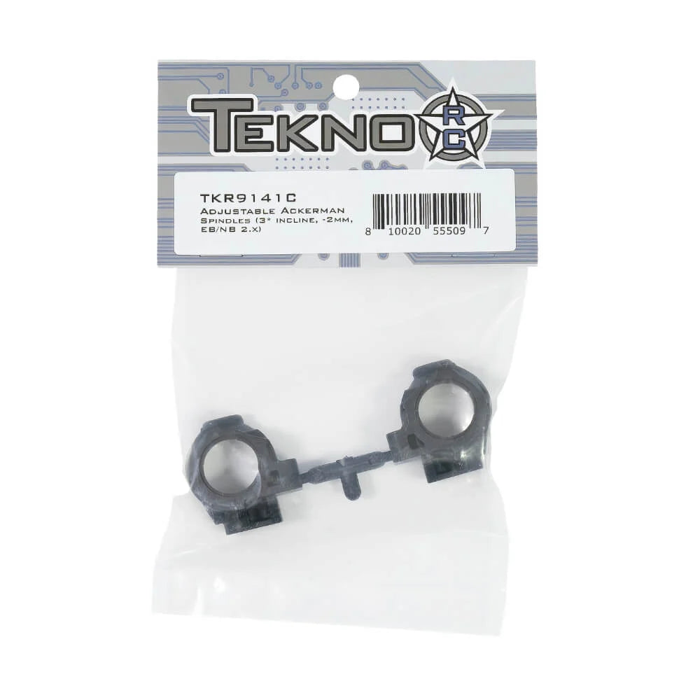 TKR9141C – Adjustable Ackerman Spindles (3° incline, -2mm axle, EB/NB 2.1+) Tekno
