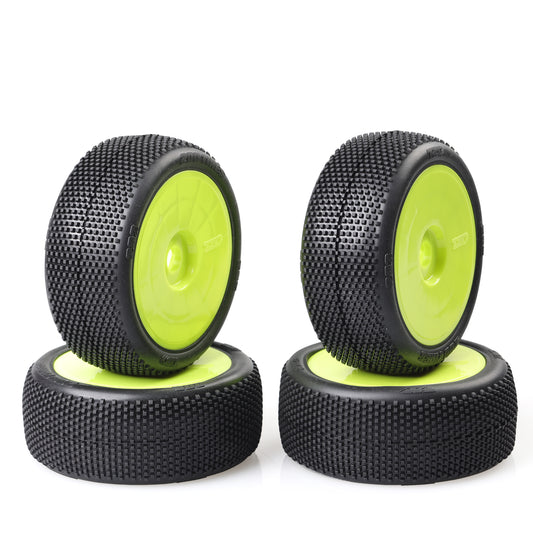 TZO 202 Buggy Pre-Glued Tire (Pink Super Soft) Set (Yellow Wheels) 4pcs TZ202SS-Y